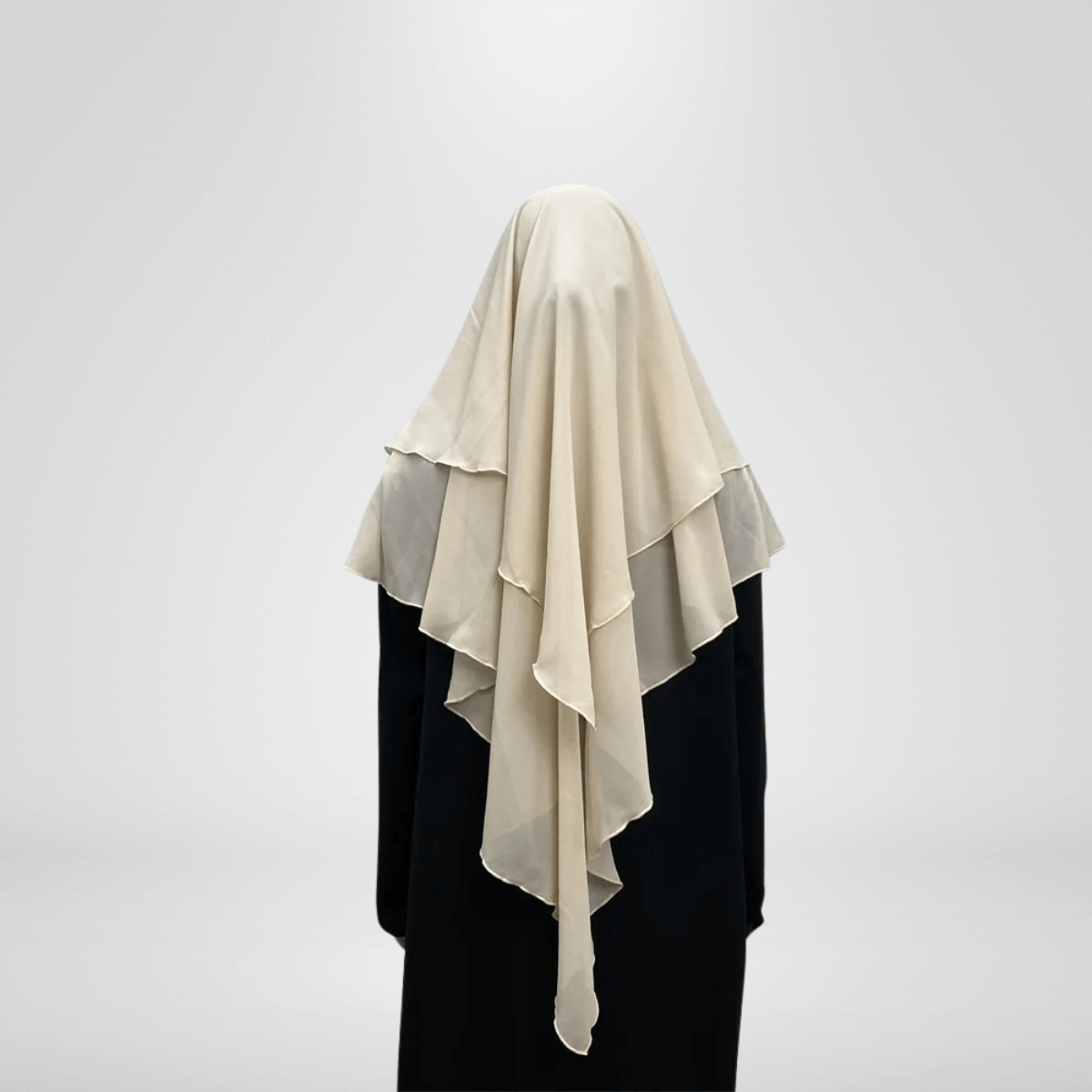 Medium Length Double Layer Chiffon Khimar - Cream