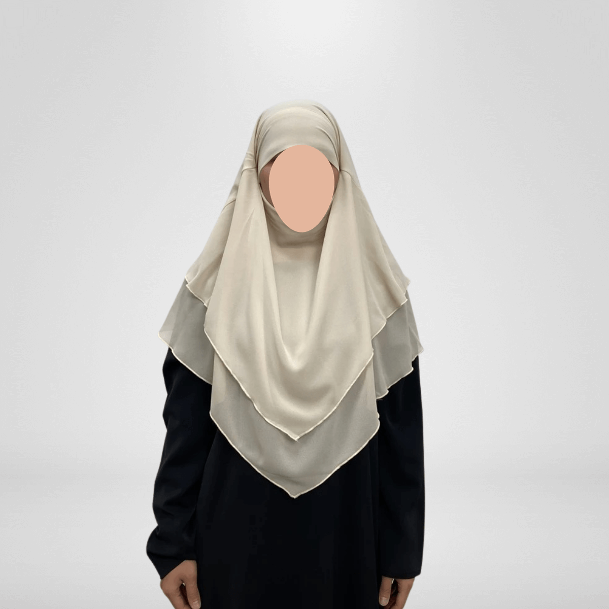 Medium Length Double Layer Chiffon Khimar - Cream
