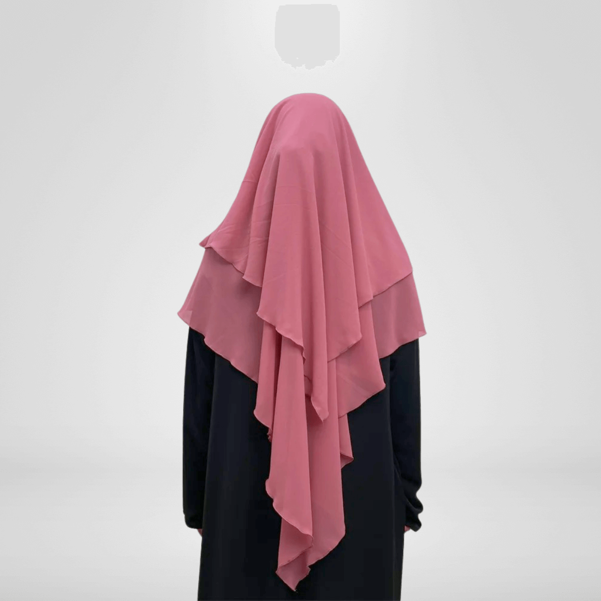 Medium Length Double Layer Chiffon Khimar - Pink