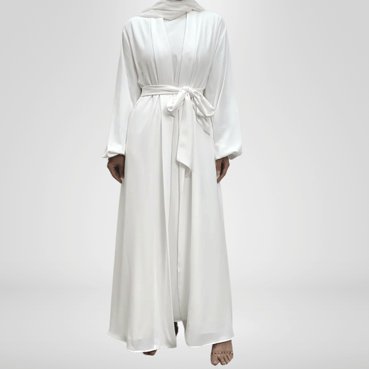 Puff Sleeve Open Abaya - White