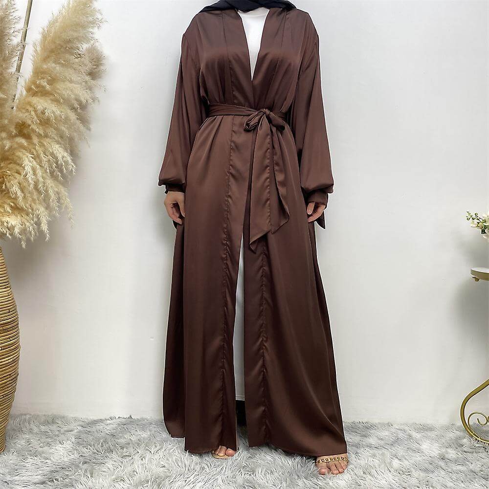 Satin Open Abaya - Chocolate