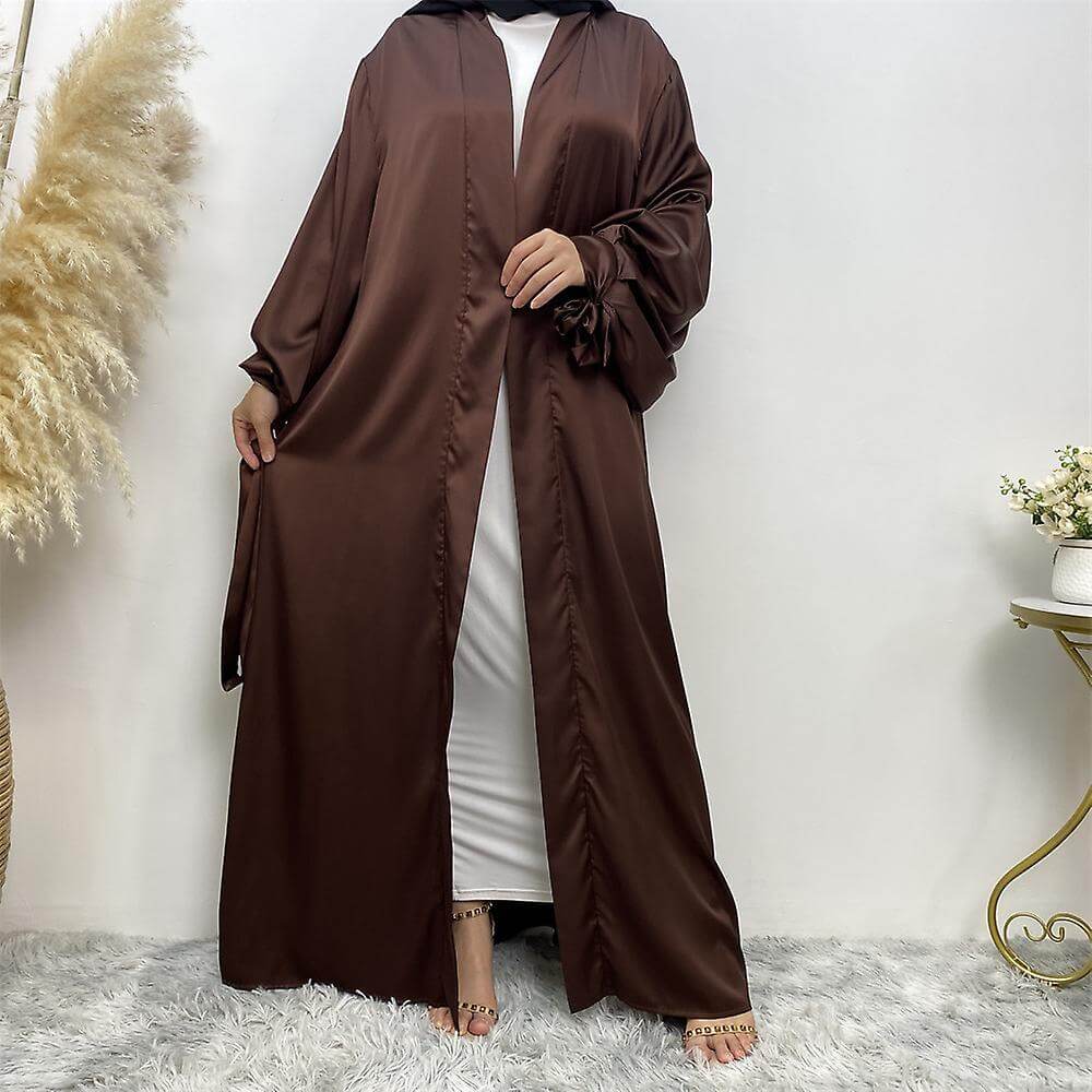 Satin Open Abaya - Chocolate